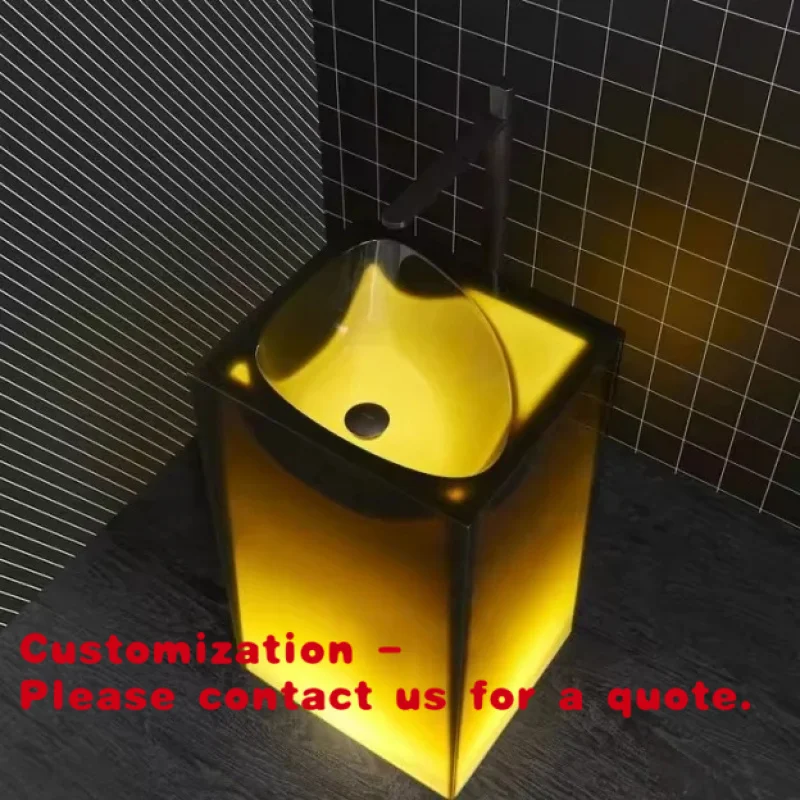 Customize.Transparent Freestanding Wash Basin Resin Sink with Drainer Single Hole Modern Design Acrylic Stone Basin