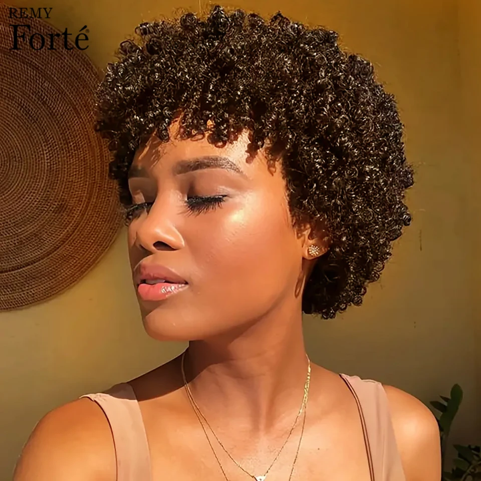 

Remy Forte светильник коричневый короткий кудрявый парик ФК боб парики человеческие волосы дешевый полный парик из человеческих волос афро кудрявые парики боб