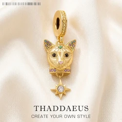 Cat Gold Charms Pendant New Cute European Handmade Jewelry For Ladies Women Europe 925 Sterling Silver Gift