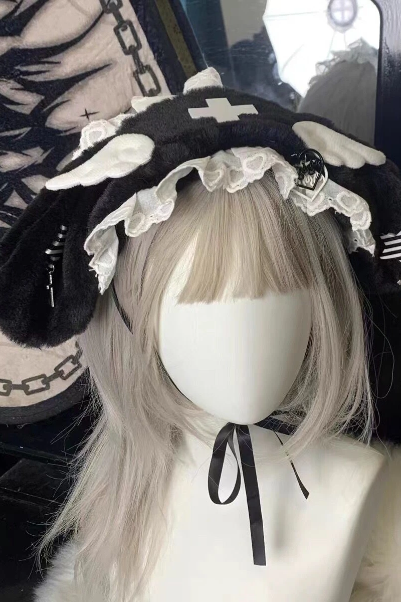 Bande de cheveux d'oreille de lapin japonais, coiffure Lolita de culture asiatique, dentelle mignonne, accessoires de cheveux en peluche, Harajuku Y2k, pinces à cheveux douces pour filles