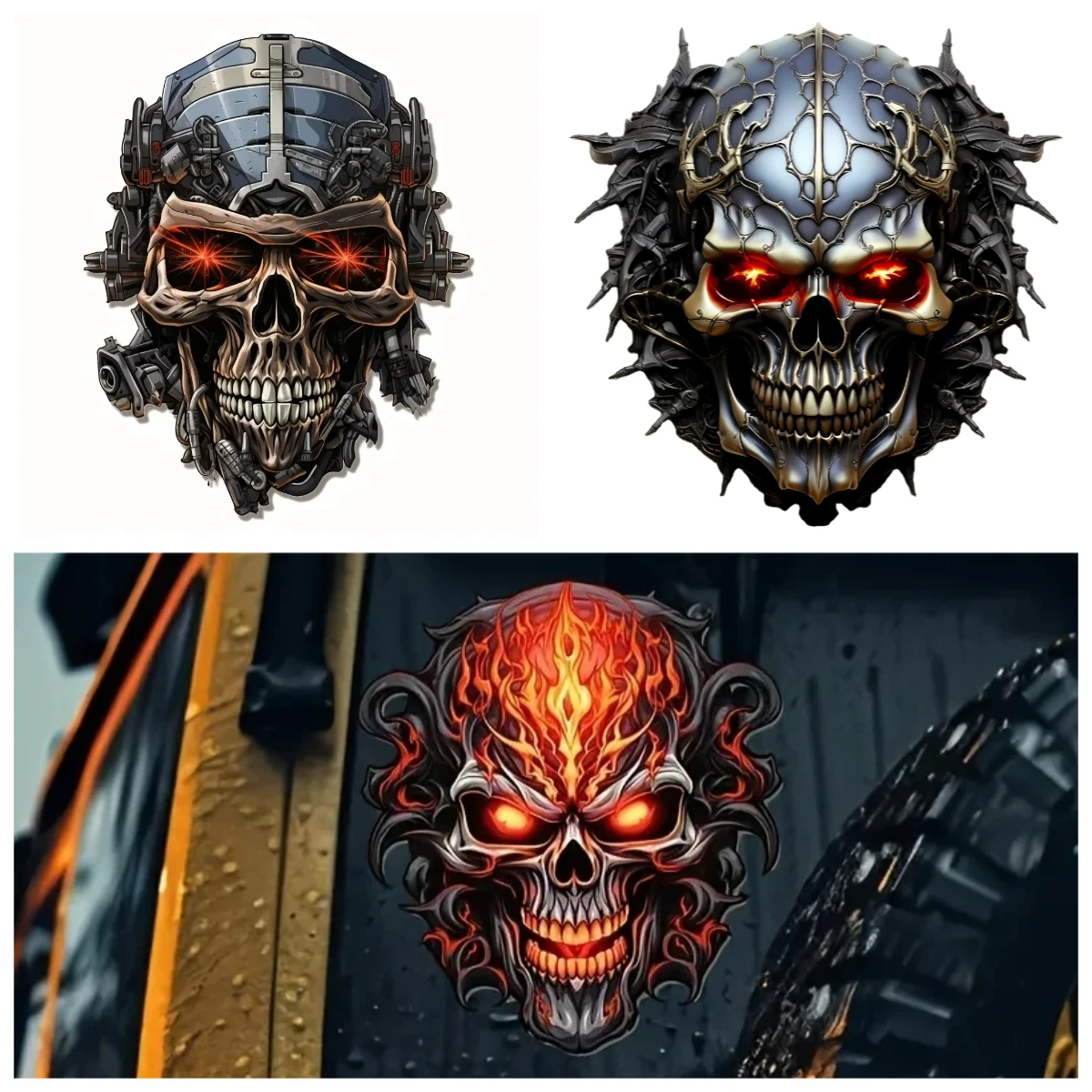 

Flame Skull Pattern Dark Art Motorcycle Stickers - Waterproof Vinyl Decals for Car/Wall/Fuel Tank - Edgy Auto Decor