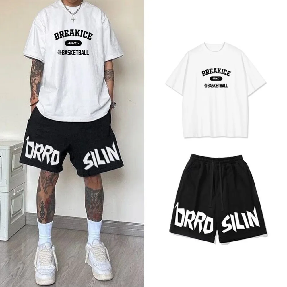 Mens Suit Pure Cotton T-Shirt Shorts Two-Piece Suit Casual Letter Printing Comfortable Fabric Couple Suit Unisex 2024 Summer New