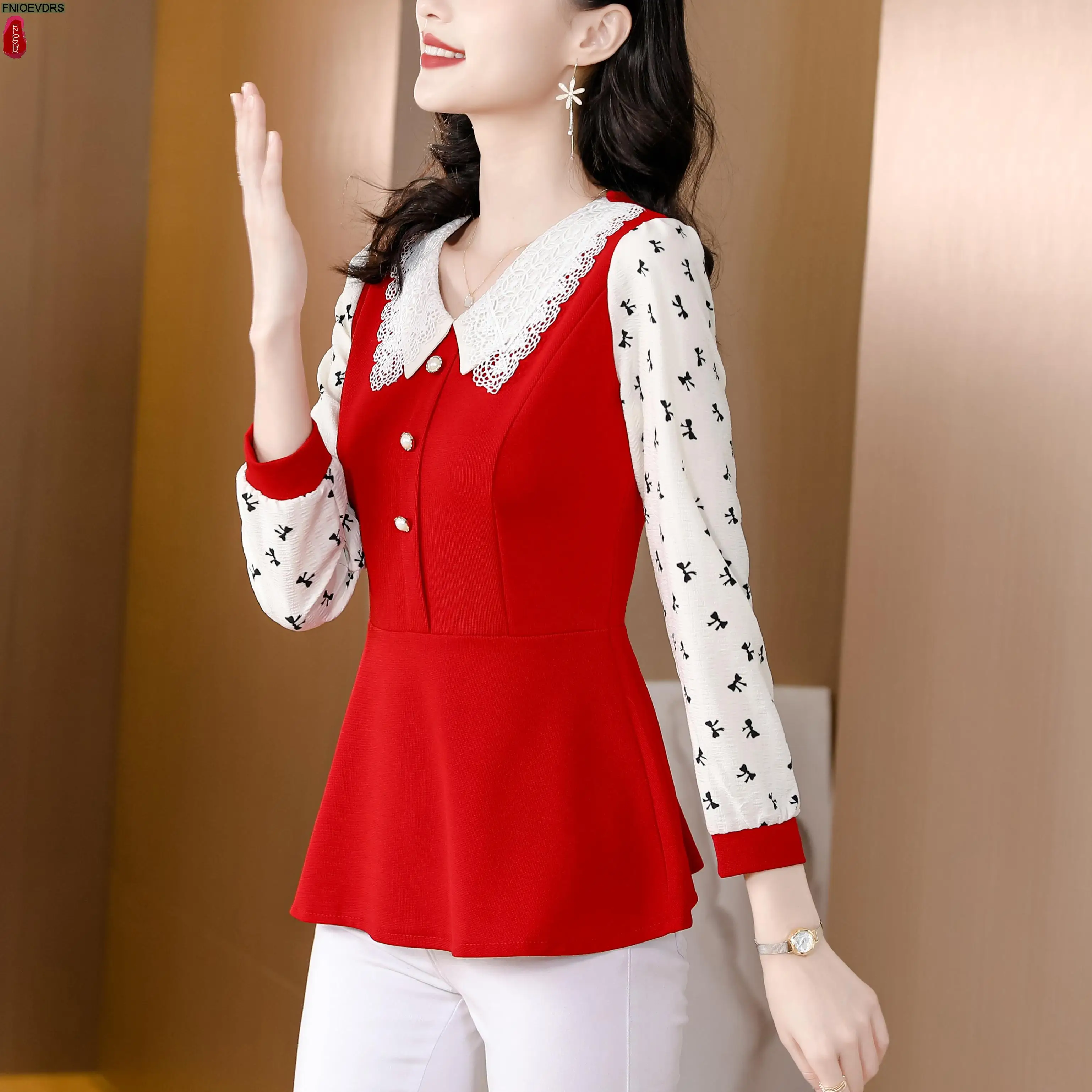 Office Lady Shirts 2023 Fall Autumn Basic Wear Women French Design Patchwork Long Sleeve Button Shirt White Lace Tops Blouses