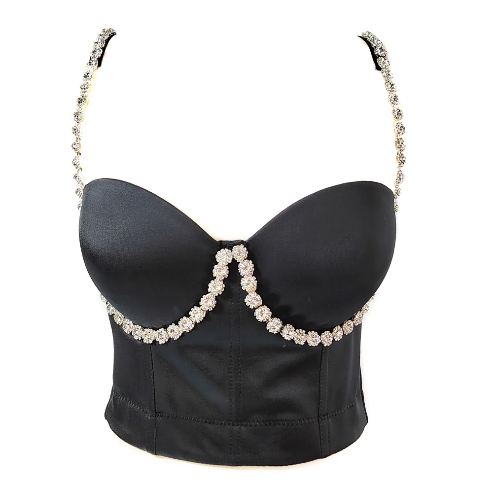 

Mesh Fishbone Bustier - Sexy Backless Corset Top with Sparkling Rhinestone Beading & Straps for Women's Party Outfits Clubwear