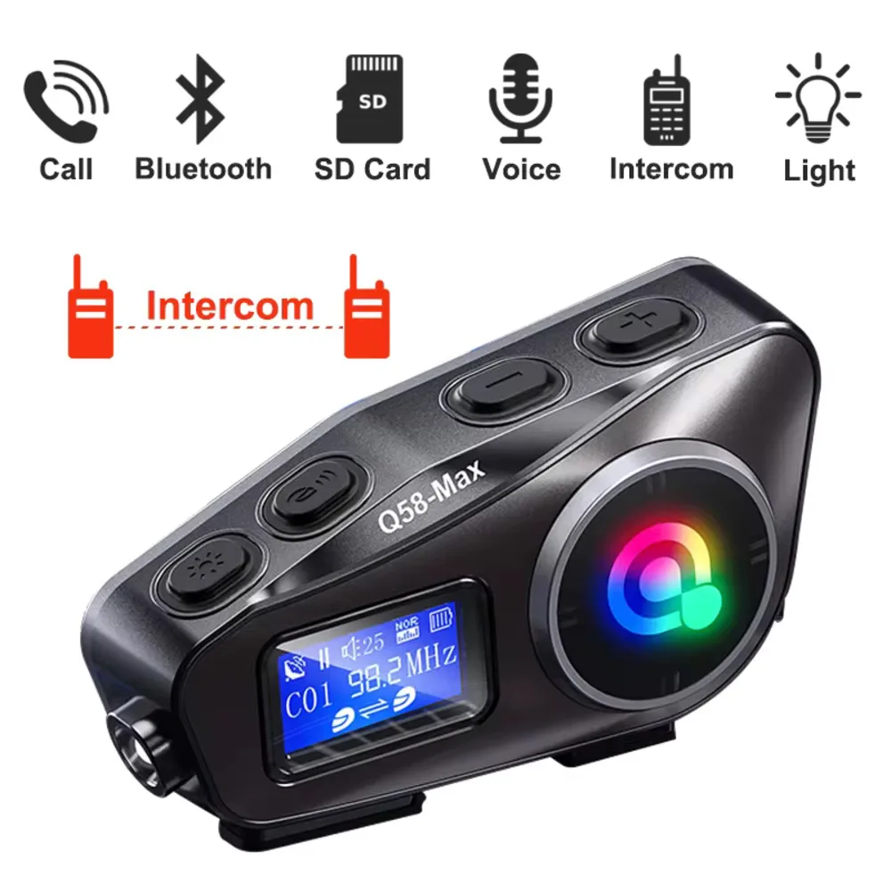 

Q58-Max Motorcycle Helmet Intercom Bluetooth Headset IP65 Waterproof LCD Display 2 Riders Music Share LED Light 500M Interphone