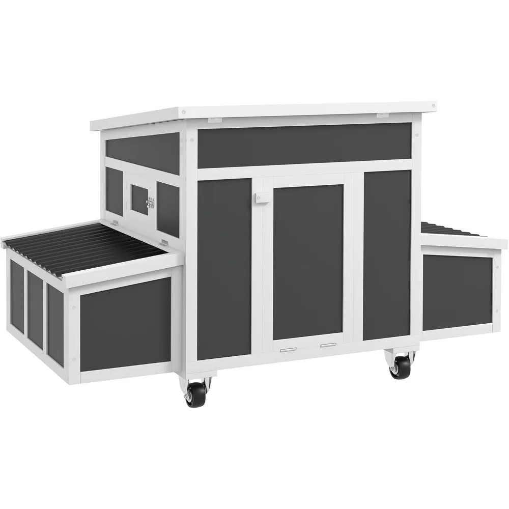 

Wooden Chicken Coop with Nesting Box, Outdoor Poultry Cage Rabbit Hutch for 6 Chickens with Pull Out Tray, Perches, Ramp, Windo