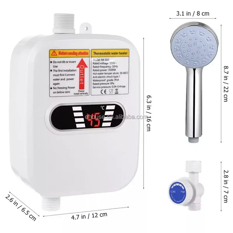 For OEM/ODM 3500W Fast Heating Energy-Saving Easy Installation Portable Tankless Electric Hot Water Heater Plastic English
