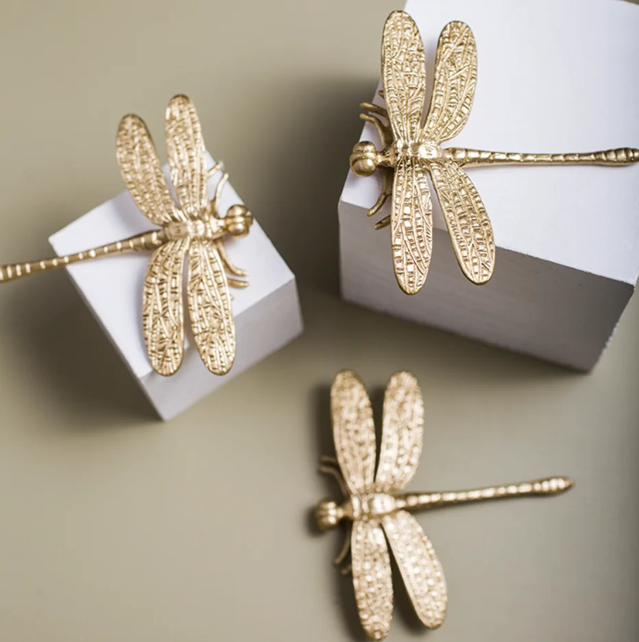 1PCS brass dragonfly furniture decoration small pull Nordic wind gold cabinet drawer  door  luxury cupboard handles