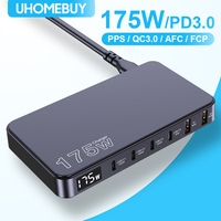 UHOMEBUY 175W USB C Charging Station 6-Port Ultra-thin GaN Charger LCD Display PD100W Desktop Charger for iPhone Samsung MacBook