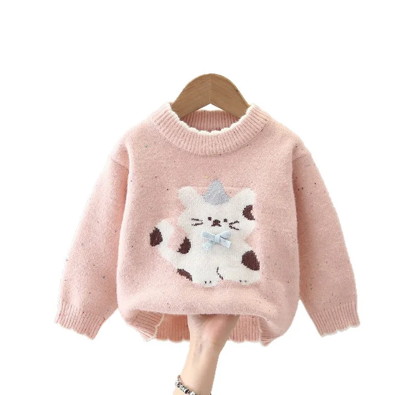 سترة محبوكة للفتيات لخريف وشتاء 2025 بلوزات بأكمام طويلة ورقبة مستديرة بلوفر مريح ملابس أطفال عصرية جديدة #5