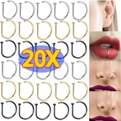 2/4/10/20pcs Fashion Surgical Steel Punk Open D Rings Nose Hoop Ring Nostril Studs Septum Ring  Earring 18G 20G Body Piercing