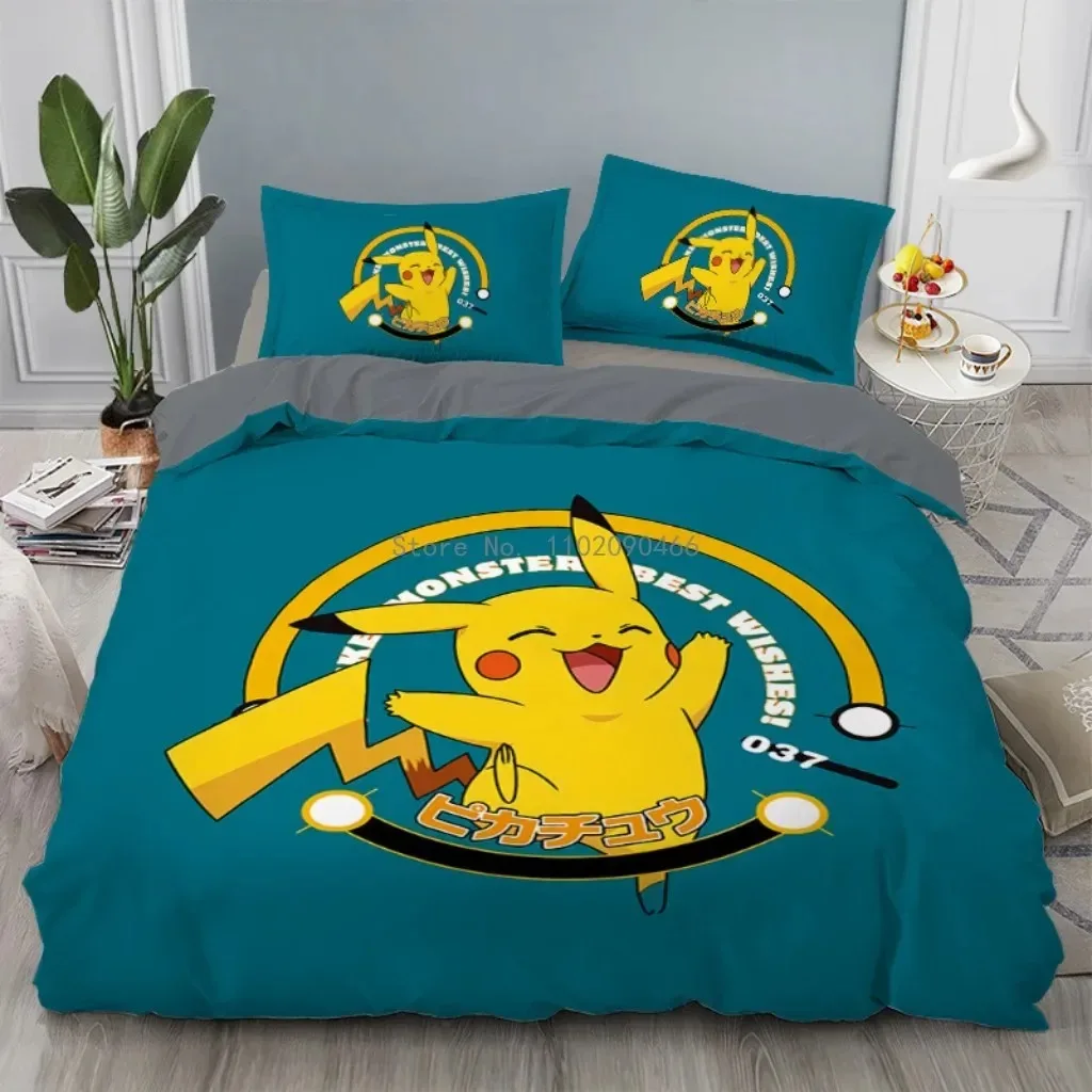 Cartoon Pokemon Bedding Set for Kids Boys,Pikachu Duvet Cover 3D Printed Anime Pokemon Quilt Duvet With zipper