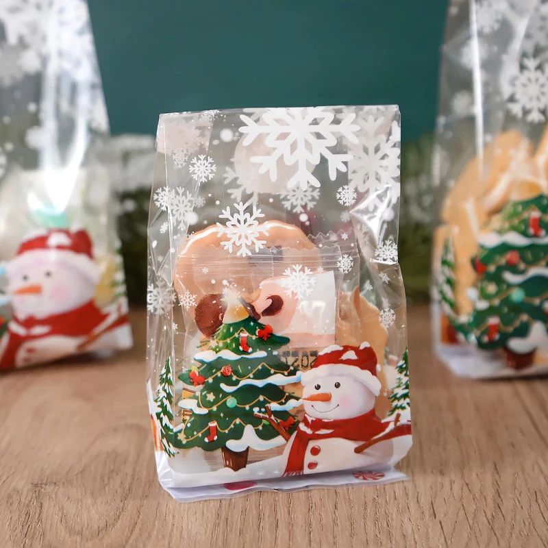 25/50pcs Snowman Cookie Baking Packaging Bags Candy Snack Gift Bag Xmas Tree Snowflake 2024 Christmas New Year Party Decorations