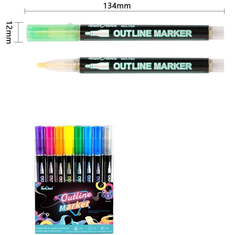 Double Outline Metallic Markers-8/12 Colors, Glitter Pens for Card Writing