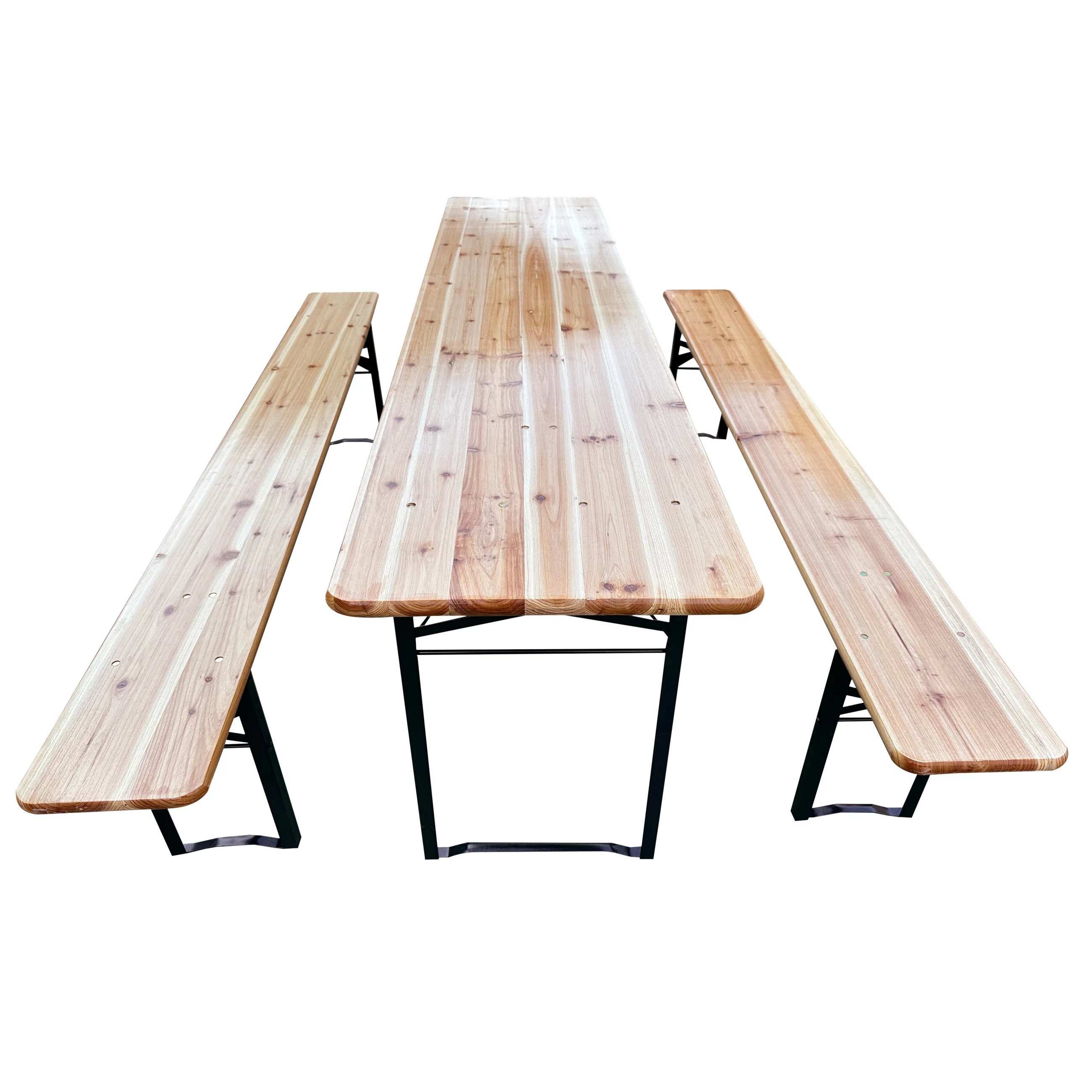 

220x70 Outdoor Wooden Foldable Beer Garden Table And Bench With Metal Legs Beer Folding Benches For Events