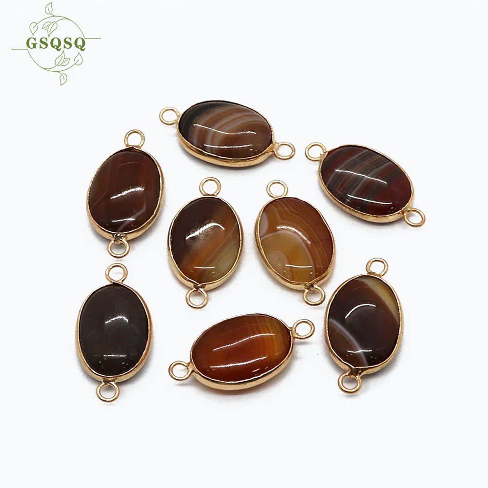 Charming Men Women Pendant Natural Oval Agate Connector for DIY Jewelry Executive Necklace Earrings Accessories Gifts 14x27mm