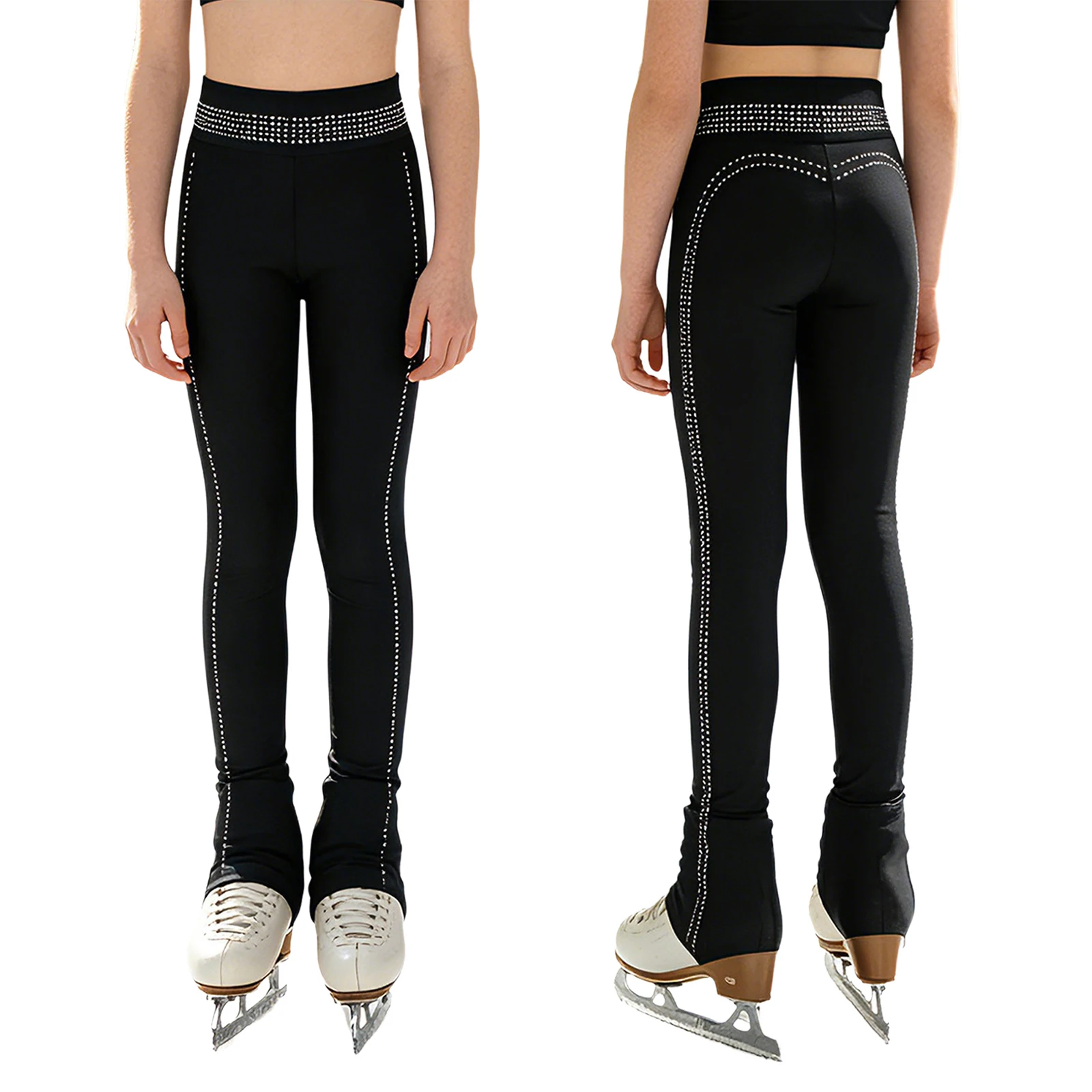 Leggings per Bambini con Paillettes e Strass, Elastico in Vita per Pattinaggio Artistico, Ginnastica, Danza, Competizioni e Spettacoli