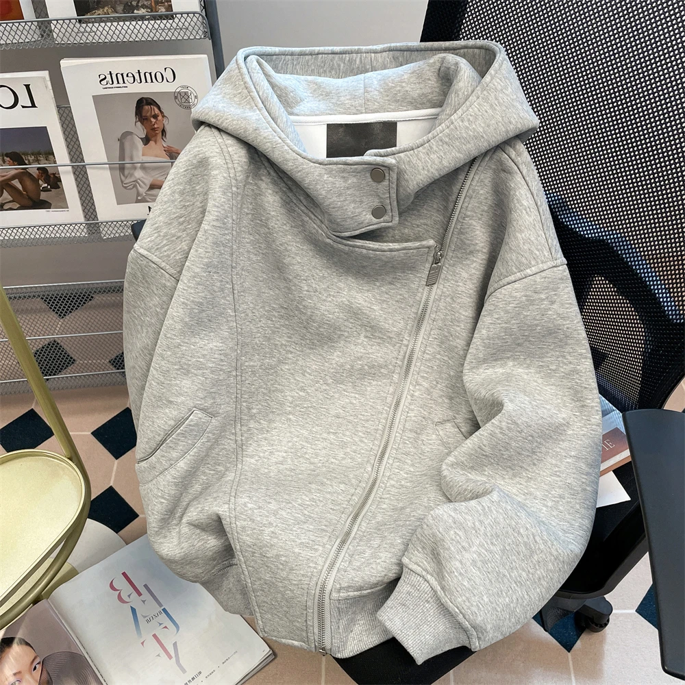 Casual Design Women's Loose Hoodies Sports Style Daily Commuting Round Neck Coat Simple All Match Solid Color Zipper Tops