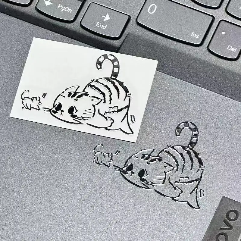 4Pcs/Lot Cartoon Pattern Metal Sticker Waterproof 3D Metal Stickers Featuring Girl and Cat Cartoon Characters Elevate Your Style