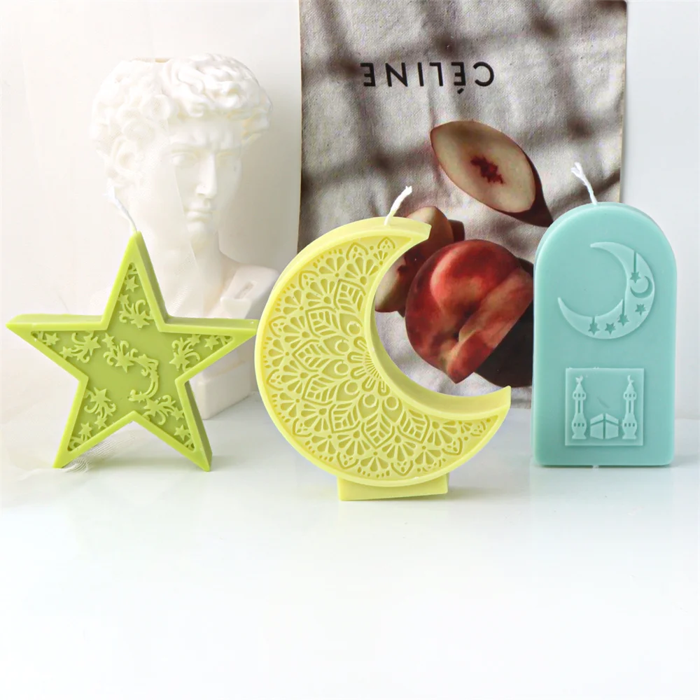 3D Mandala Crescent Moon Candle Silicone Mold Eid Mubarak Ramadan Decor DIY Lantern Moon Arched Gypsum Mold Craft Gifts