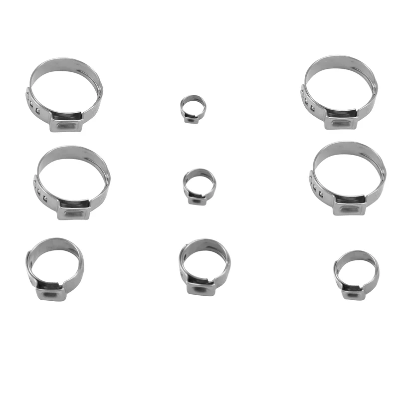 

WCS-Stainless Steel Single Ear Hose Clamp, 160Pcs 6-23.6Mm Crimp Hose Clamp Assortment Kit Ear Stepless Cinch Rings Crimp