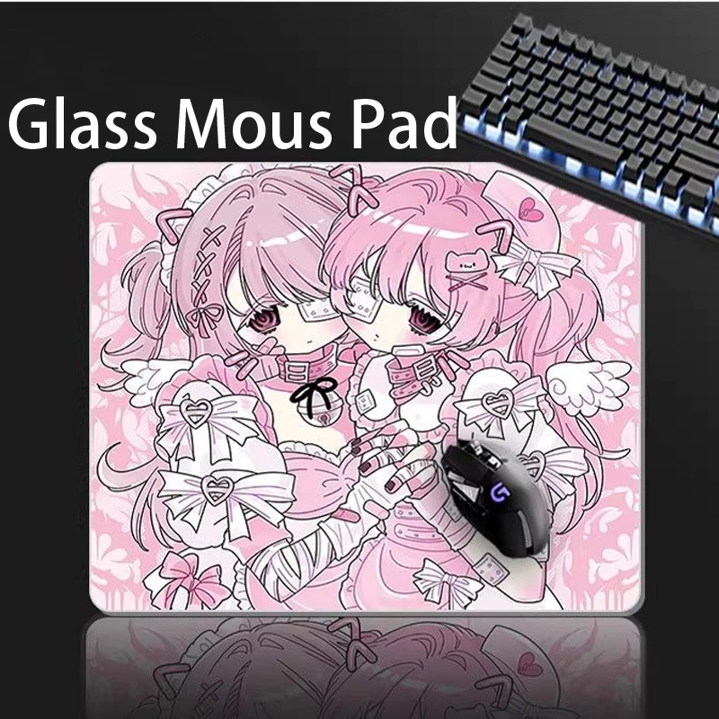 

Japan Korean Pink Sweet Cartoon Girl Glass Gaming Mouse Pad - XXL Creative Hard Tempered Photovoltaic Surface for FPS eSports