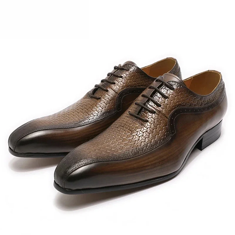 

Trendy Men's Summer Shoes British Style Retro Business Dress Office Oxfords Exquisite Carved Leather Lace-Up Upper