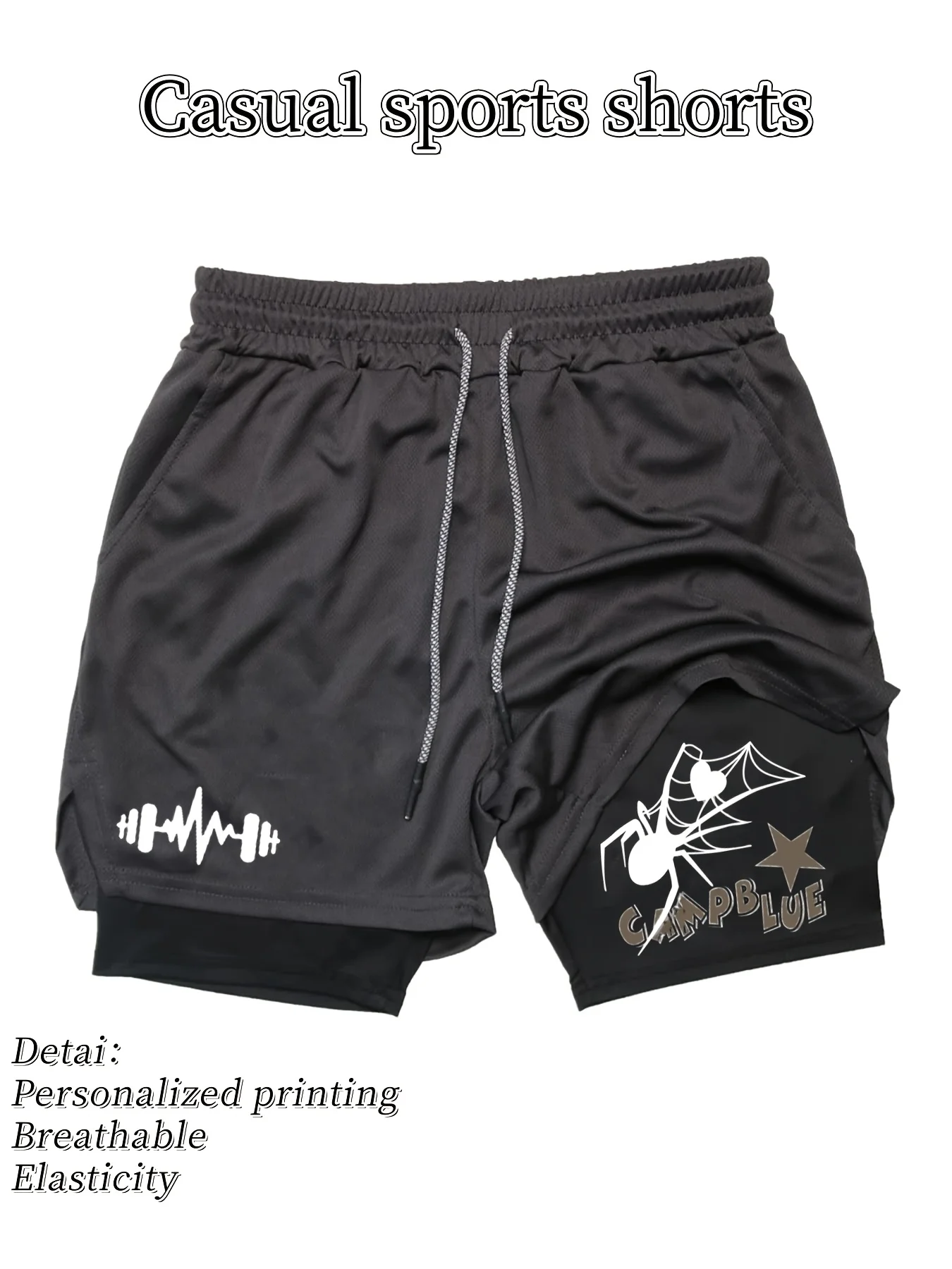 

Men's Summer Quick-Dry Double-Layer Athletic Shorts Breathable Moisture-Wicking Stretch Fabric with Adjustable Drawstring