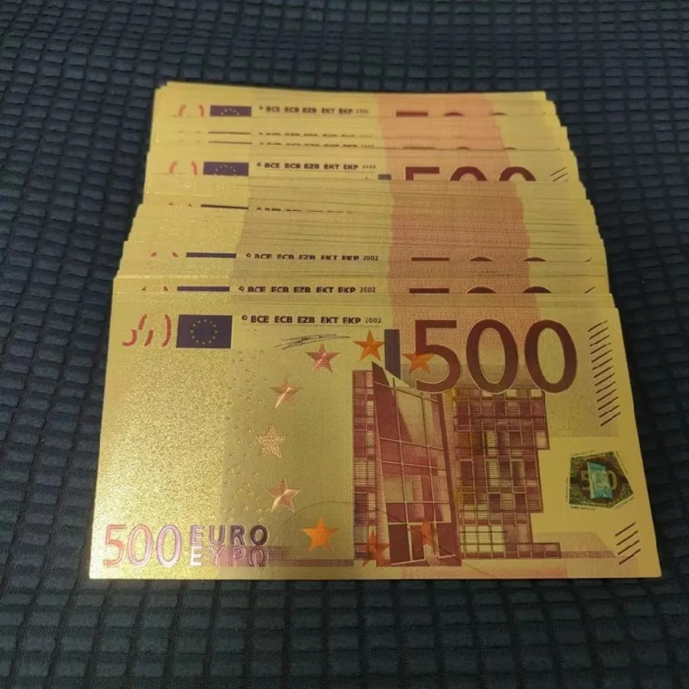 Fake Gold Euro 500 Euro Plastic Gold Banknotes Colorful European Banknote Commemorative Notes 24K Gold Plated Euros Money