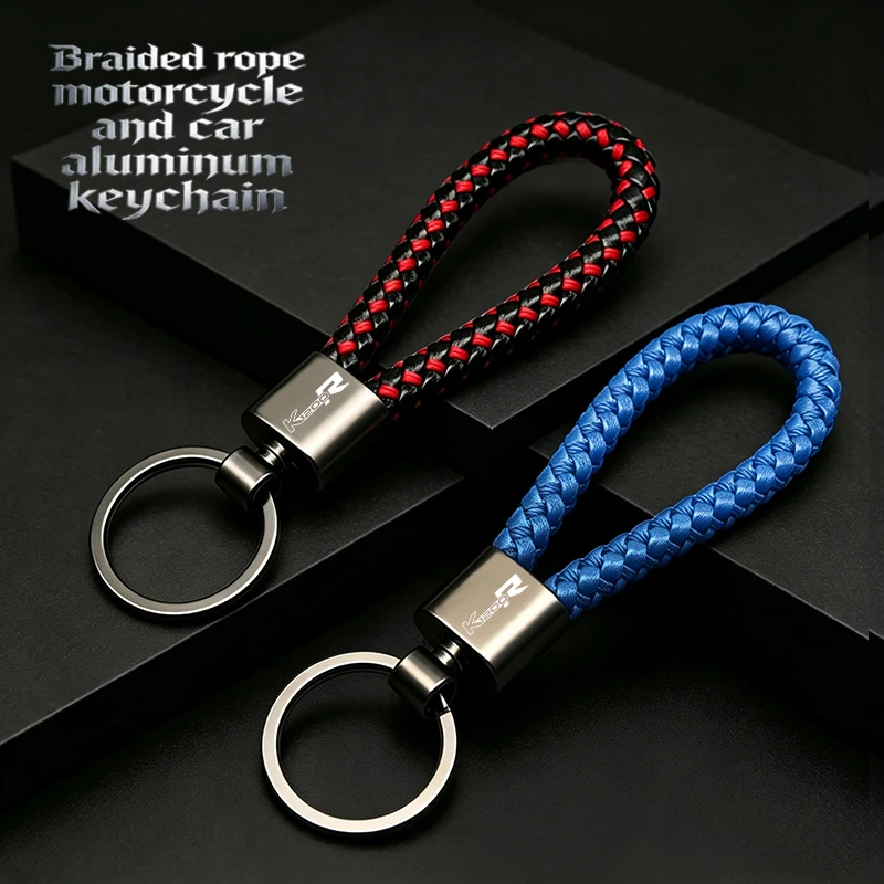 For BMW K1200R K 1200R K1200 R Accessories Braided rope Hand Woven Leather KeyChain Detachable Metal 360 Degree Rotating