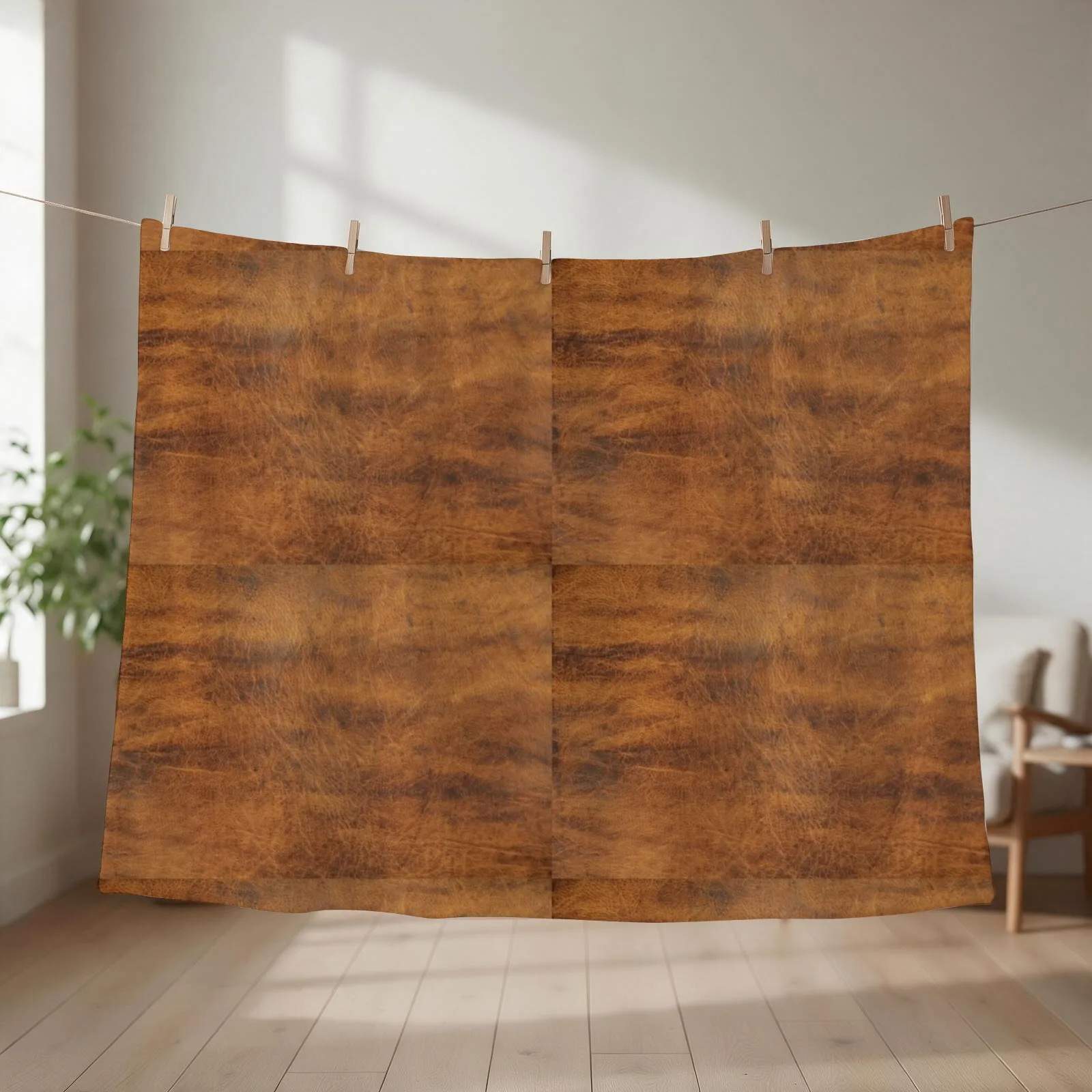Tan Brown Old Leather | Ethical Cowhide and Skin Throw Blanket couch cozy soft plush fuzzy picnic outdoor blanket