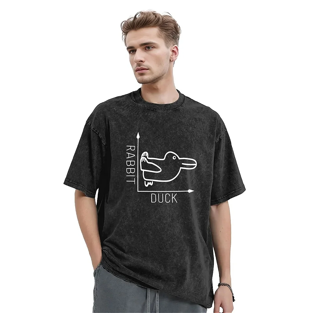 Men's T Shirt Duck Rabbit Fun Math Washed T-Shirts Trendy Cool  Summer Tee Shirt Vintage Custom DIY Cotton Tops Gift Idea