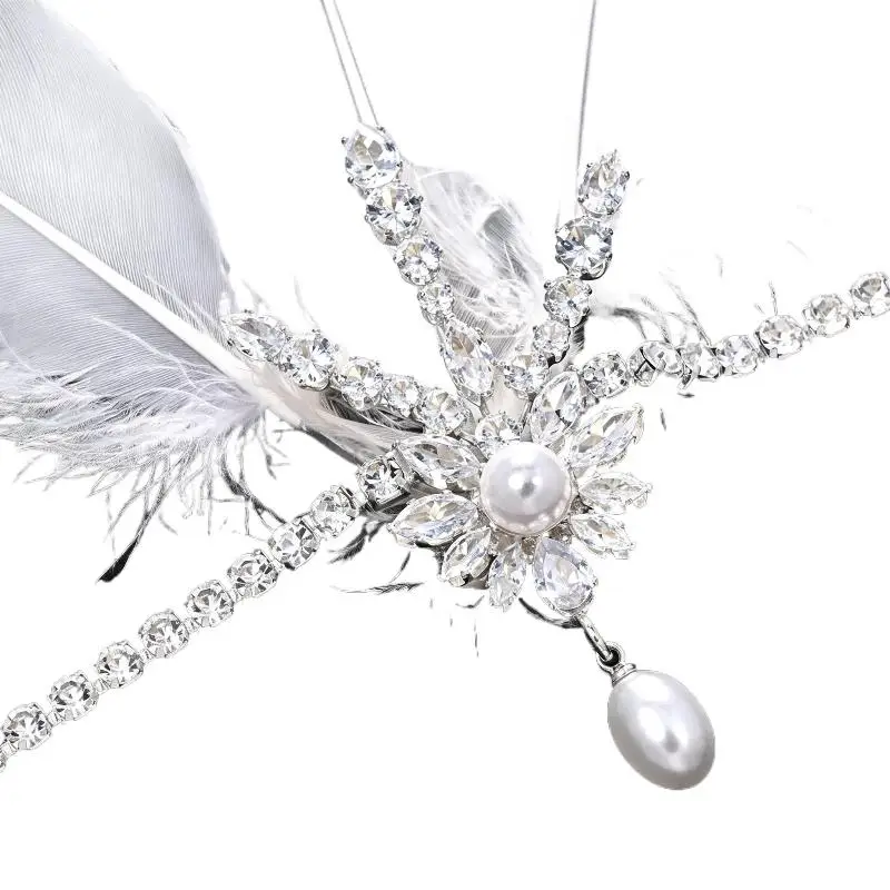 Vintage Feder-Haarreif mit Pailletten, Fascinator, Maskerade-Haarband, Kristall, Elegantes Haaraccessoire aus den 1920er Jahren – Detail 7