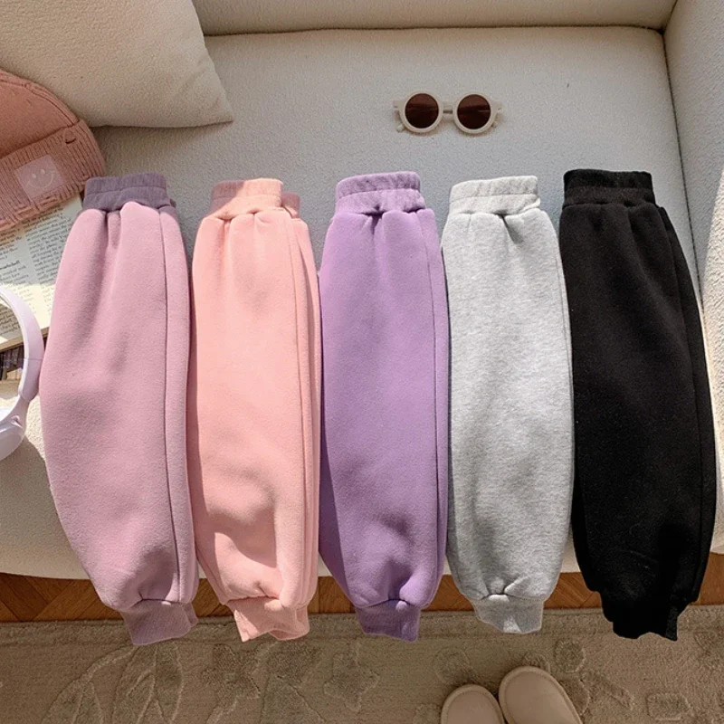 

Infants Kids Sweatpants Autumn Winter Thick Warm Polar Fleece School Boys Girls Trousers Daily All-match Casual Pants Children