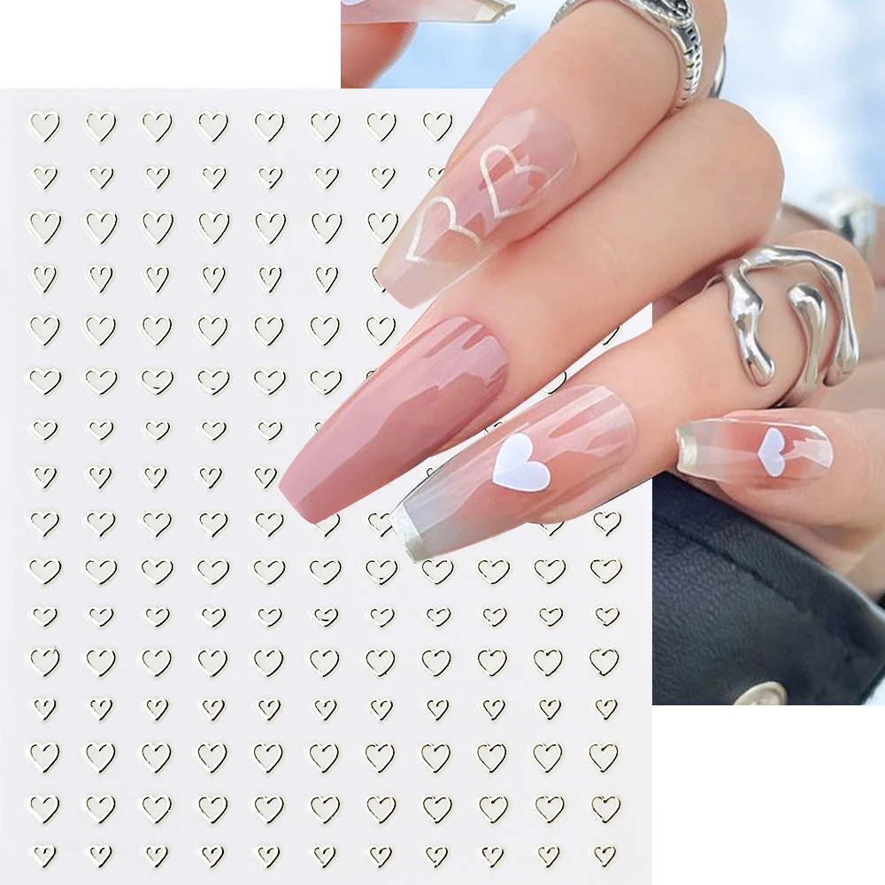 6/8개입 3D 러브 하트 네일 스티커 금색 은색 검정색 하트 셀프 접착 슬라이더 10*8cm DIY 발렌타인데이 매니큐어 데칼
