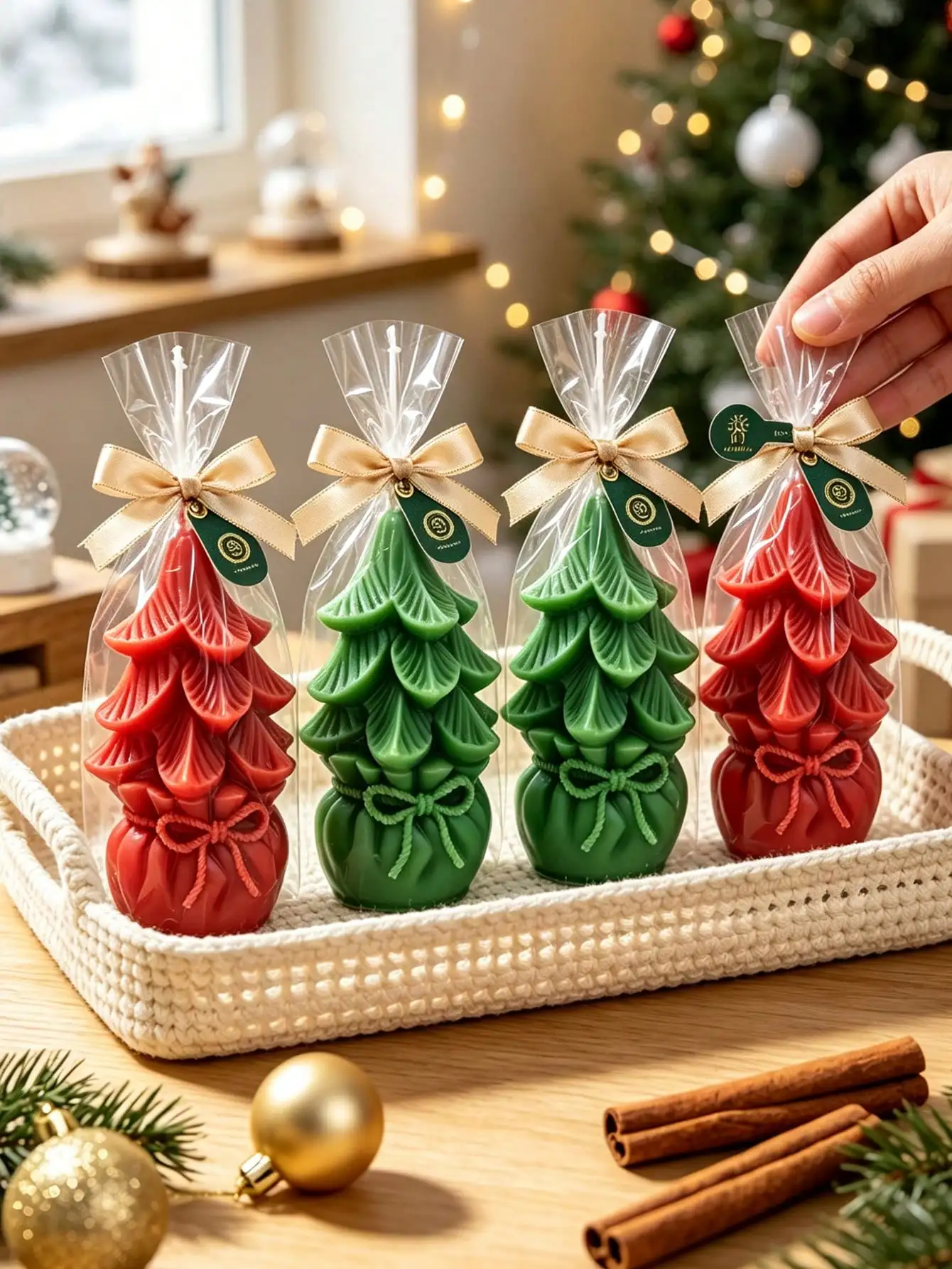 1pc Christmas Tree Scented Candle Lucky Bag, Long-Lasting Handmade Candle, Christmas Tree Candle Ornament, Home Desktop Decoration, Christmas Gift, Thanksgiving Party Decor, Wedding Favor, Romantic Decorative Candle, Gift For Women