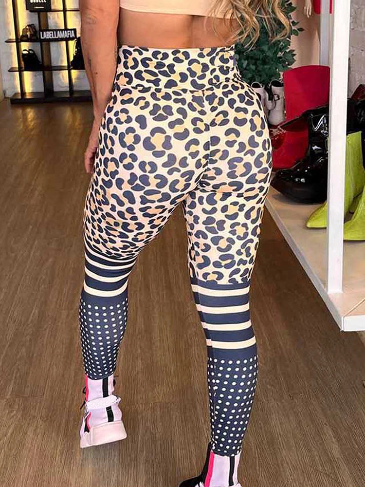 Leopard impresso leggings para mulheres, calças de ioga leggins fitness, cintura alta, roupas esportivas femininas