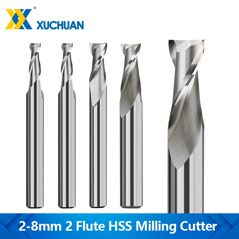 XUCHUAN HSS End Mill 2 Flute Straight Shank Milling Cutter 1-12mm Metal Cutter CNC Machine Cutting Tools for Woodworking