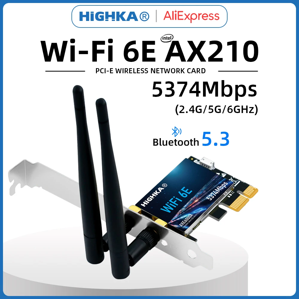 Wi-Fi 6E intel AX210 PCIe Wifi Card 2.4G/5G/6GHz 5374Mbps PCI Express Wireless Network Cards Bluetooth 5.3 WiFi Adapter for PC