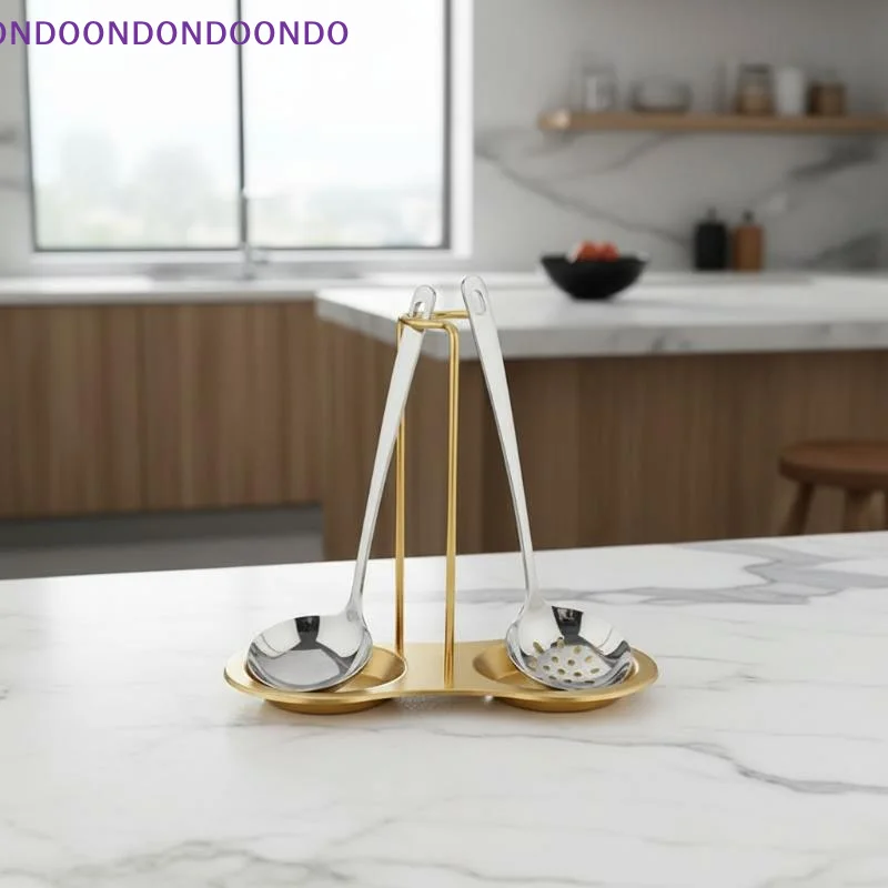 

Stainless Steel Golden Ladle Holder Non Slip Stable Base Easy To Clean For Home Kitchen Cooking Use