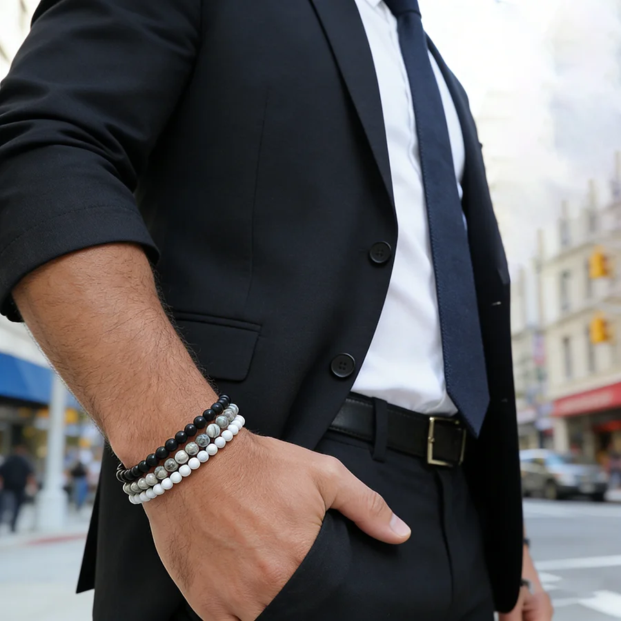 Retro 3 Stücke Klasse A Stein Männer Armband Set Meditation Charme Strang Handgelenk Schmuck Valentinstag Perfektes Geschenk für Ehemann Pulseira
