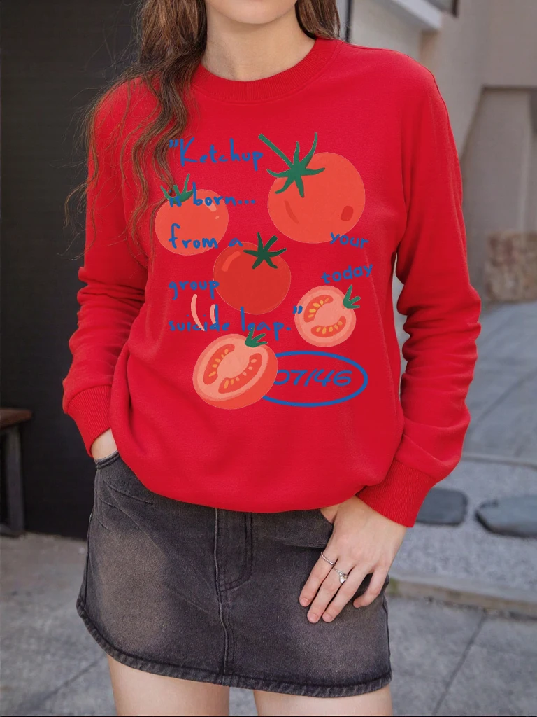 Ketchup-Sudadera con diseño de fruta y tomate dulce para mujer, jersey de calle con cuello redondo, Top que combina con todo, ropa informal Y2K