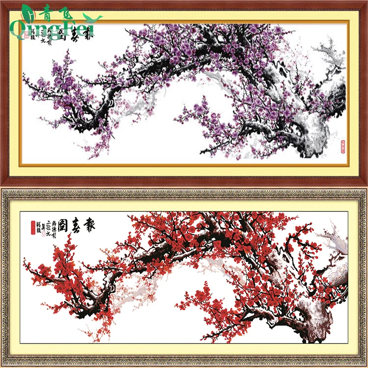 

Набор для алмазной вышивки Precision Cross Stitch Spring Announcement: Красные цветы сливы для гостиной, с шелковыми нитями