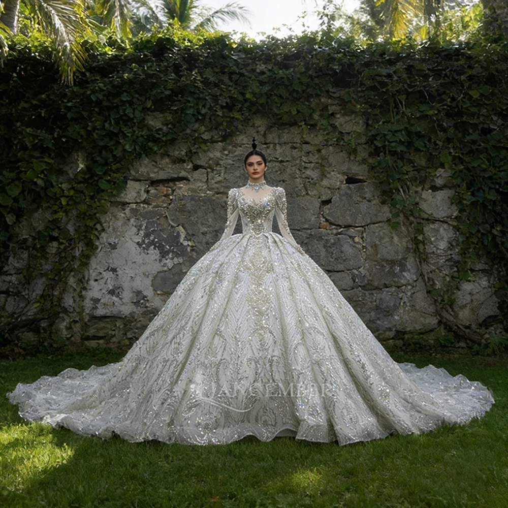 

Свадебное платье в винтажном стиле с кружевными длинными рукавами, украшенное жемчужной вышивкой, свадебные платья для невесты, индивидуальный пошив.