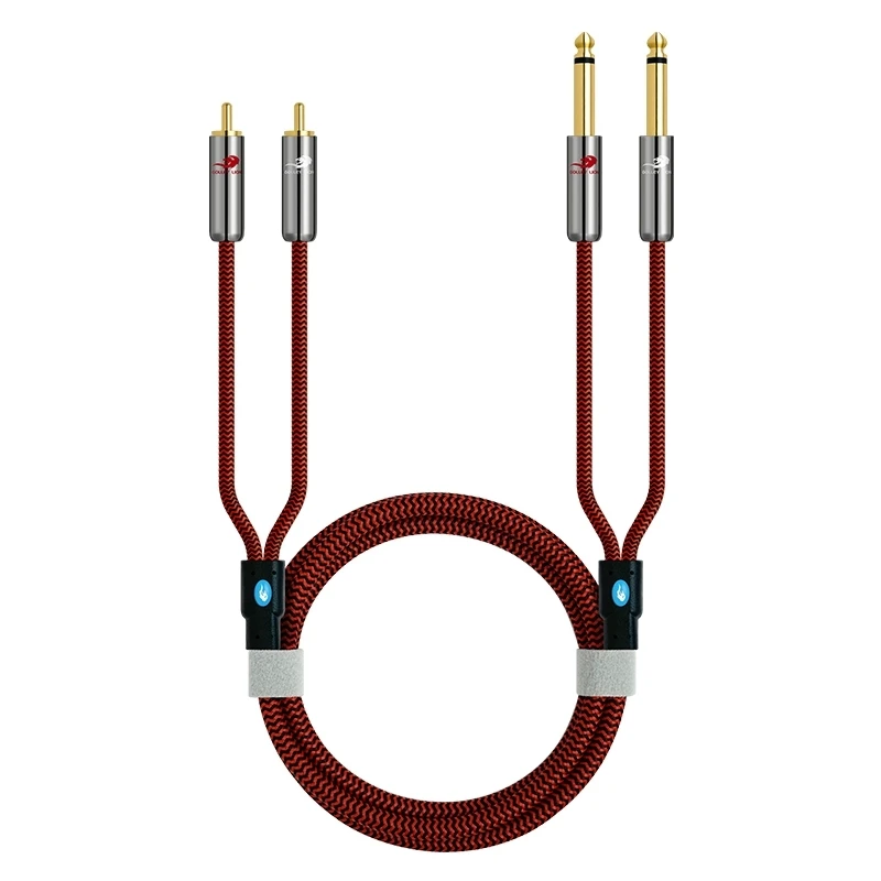 2 rca macho para duplo 6.35mm 1/4 ''ts mono macho cabo de áudio para amplificador misturador sistemas estéreo hi-fi alto-falante cabos blindados