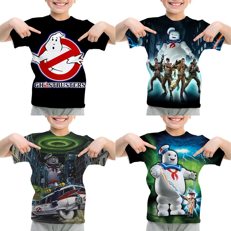 Cartoon Anime T-Shirt Ghostbusters Print Children\'s T-Shirts Summer Short Sleeve Boys Girls Tops Clothes Kids T Shirt 4-14 Years