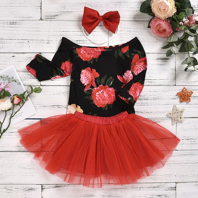 

0 6 9 12 18 Months Baby Girls Clothing Sets Spring Long Sleeve Cotton Flower Romper And Skirt Little Princess Suits Kids Clothes