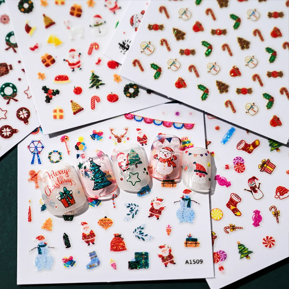 ﻿ 24/30pcs Glitter Fiocco di neve Mela rossa Babbo Natale Natale Decalcomanie per unghie 3D Kawaii Natale Nail Art Stickers Y2K Manicure Decor
