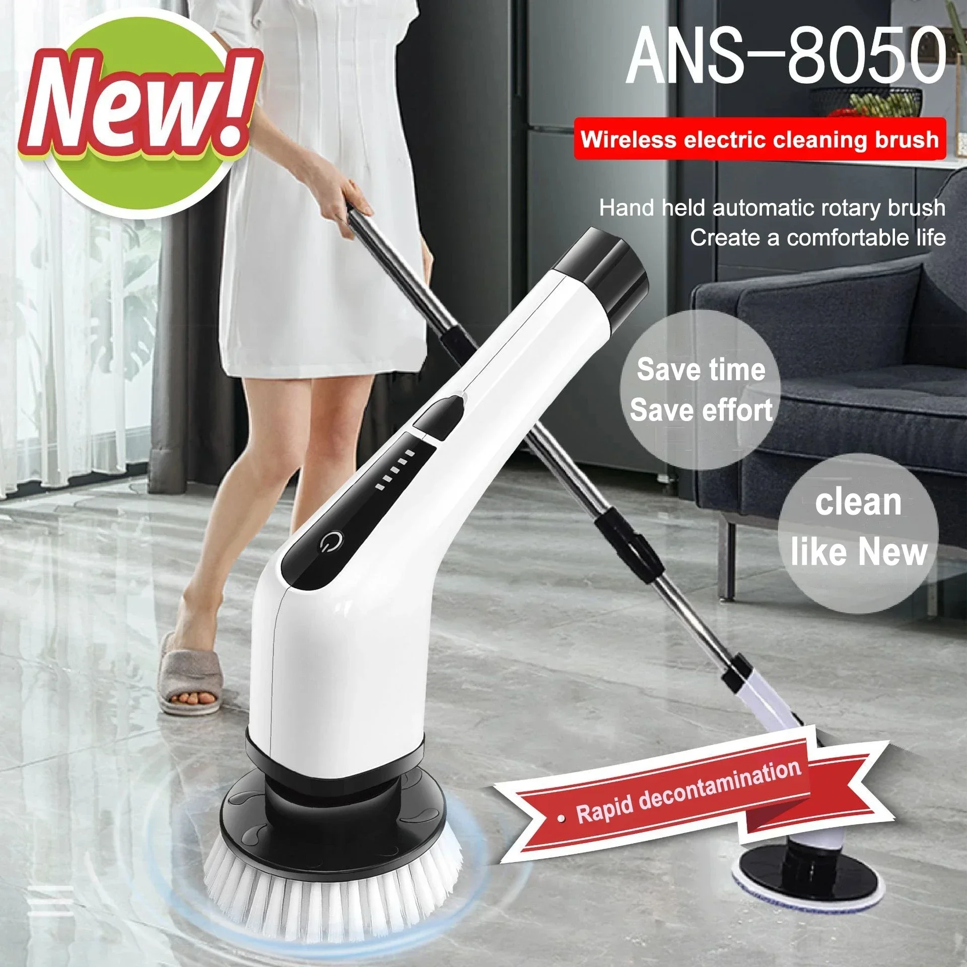 7 In 1 Electric Cleaning Turbo Scrub Brush Multifunctional Long Handle Cordless Spin Scrubber Cleaning Brush Bathroom Accessorie