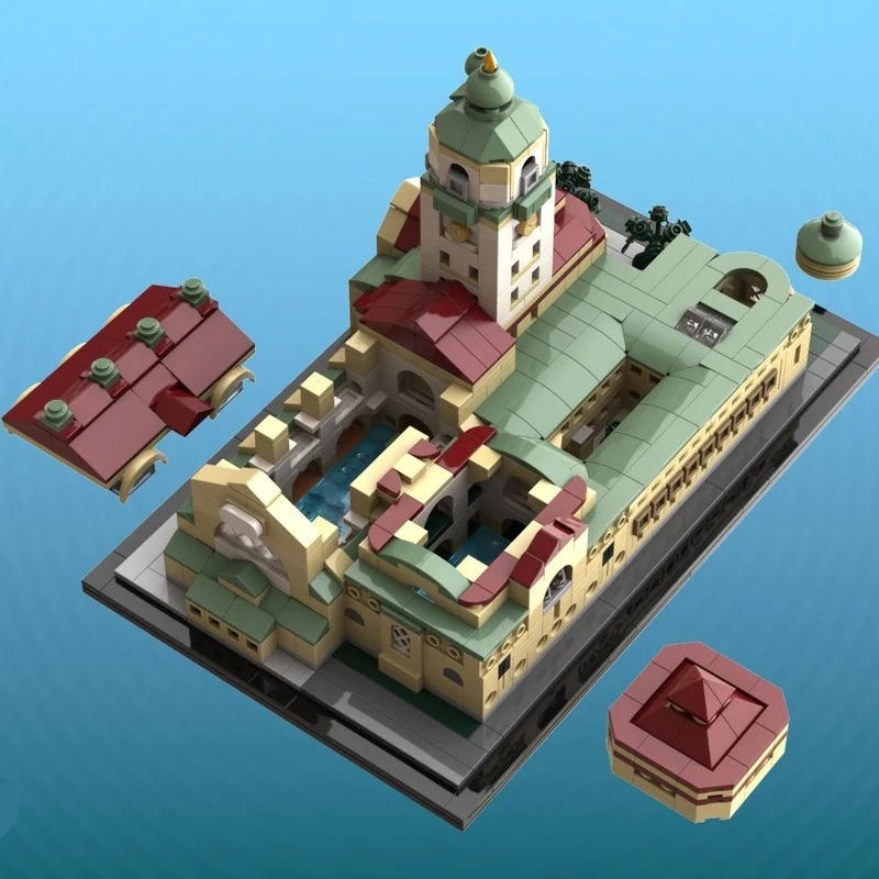 1299 pièces série d'architecture urbaine Art Nouveau bain Public bloc de construction modèle brique ensemble cadeaux créatifs anniversaire bricolage MOC-221890
